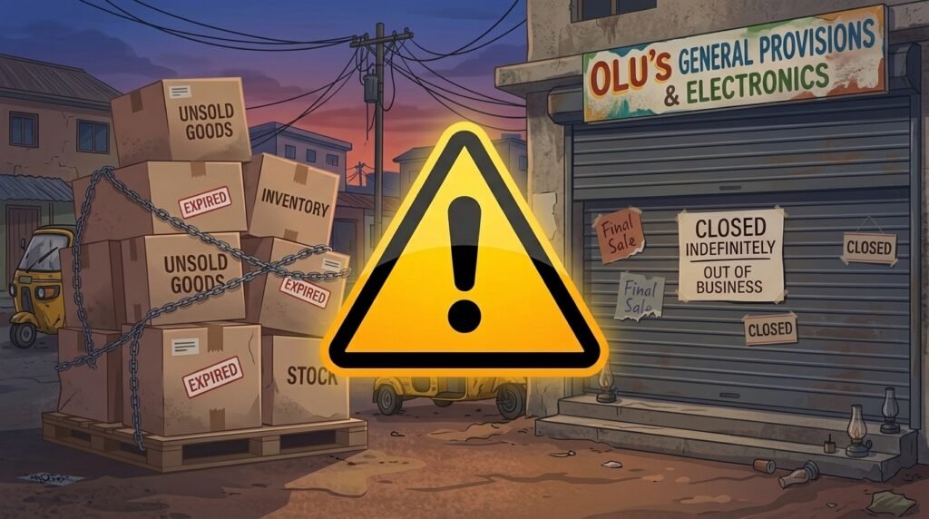 a caution icon over a closed shop