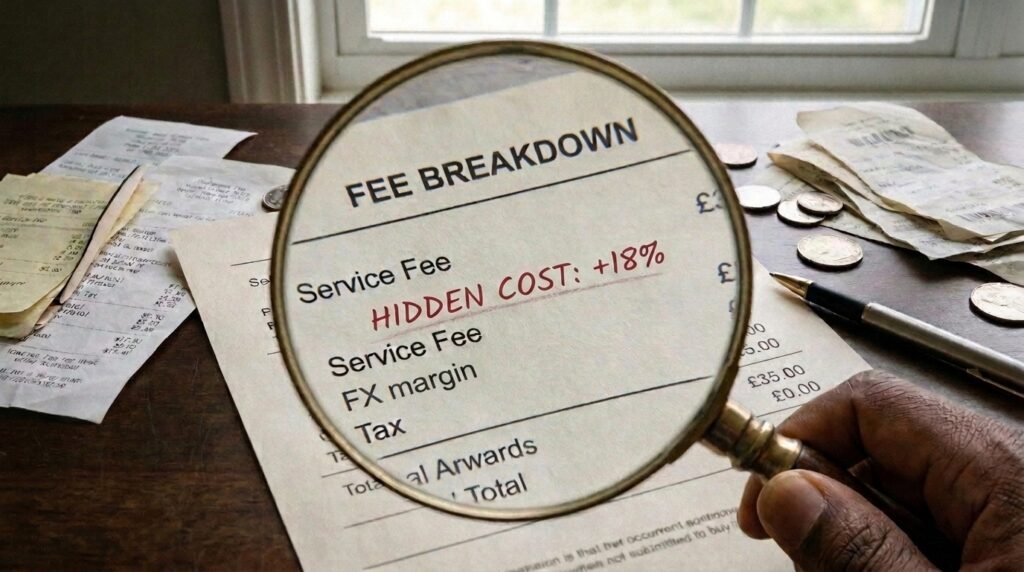 A lens showing on hidden costs of sending money from UK to Nigeria