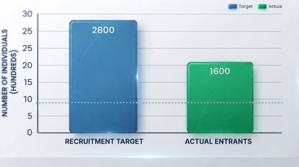 Recruitment target vs Actual entrants bar chart