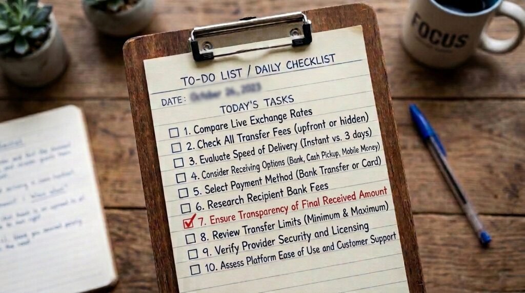 A checklist with box 7 ticked and in red