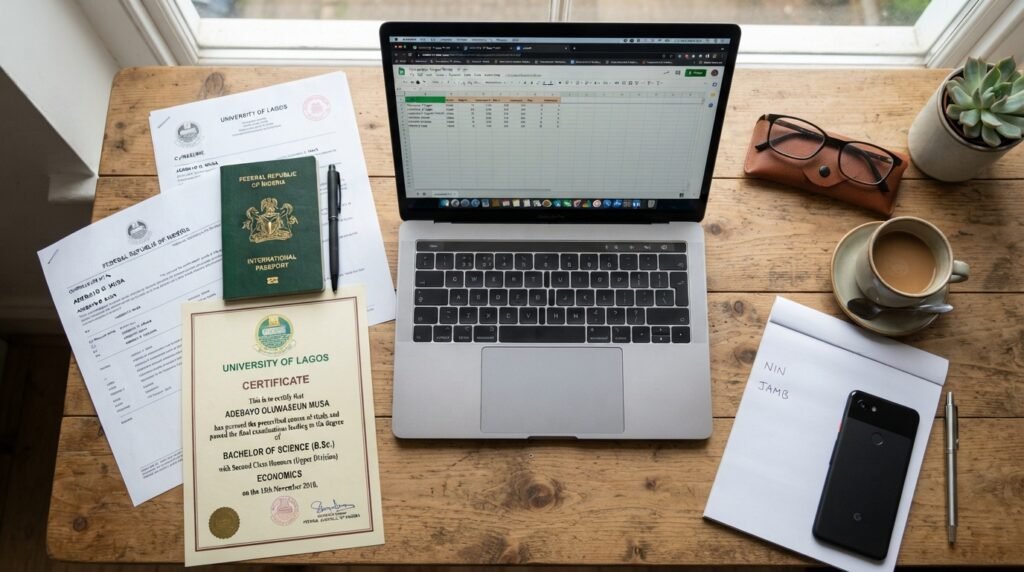 Documents, passport and certificate