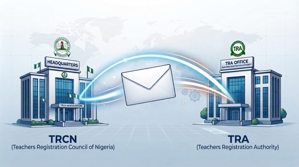 A letter envelop flying from TRCN office to TRA in UK indicating the LoPS direct transfer