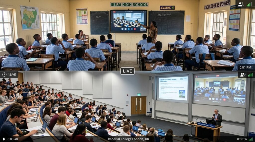 A Nigerian teacher in a Nigerian classroom setting being observed by UK university