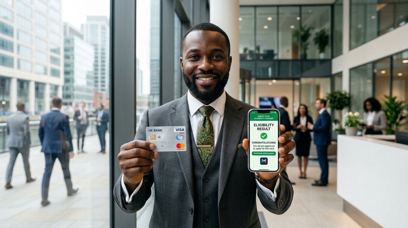 Nigerian man holding UK credit card with no credit history