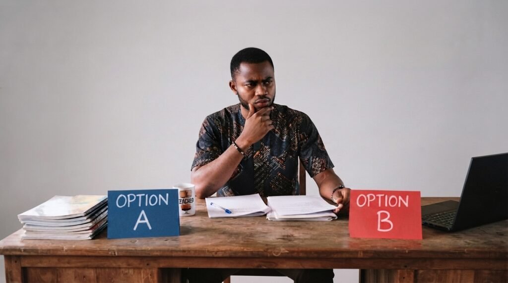 Nigerian teacher pondering over two options