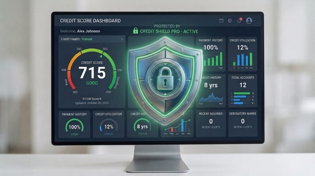 Protective shield on a credit score screen