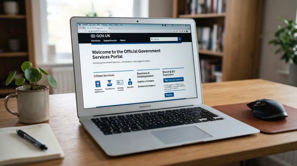 Official government portal sample on a laptop