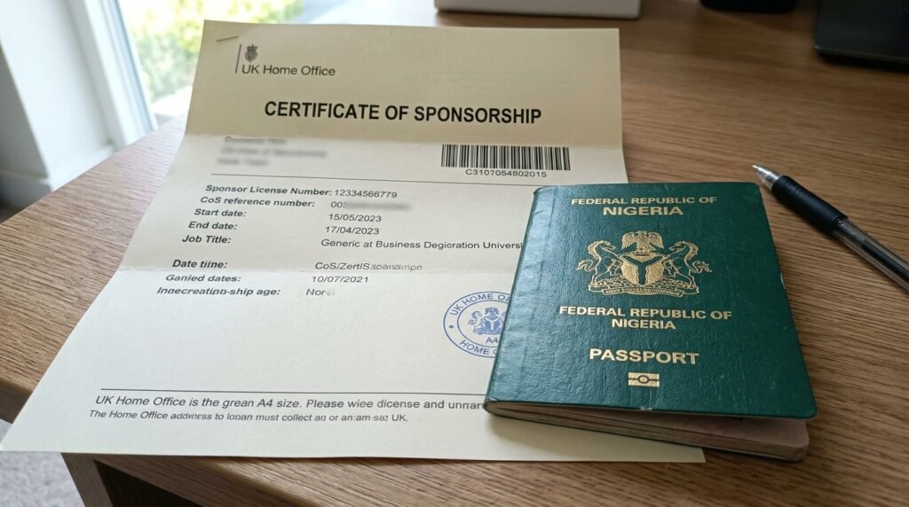 UK certificate of sponsorship and a Nigerian passport