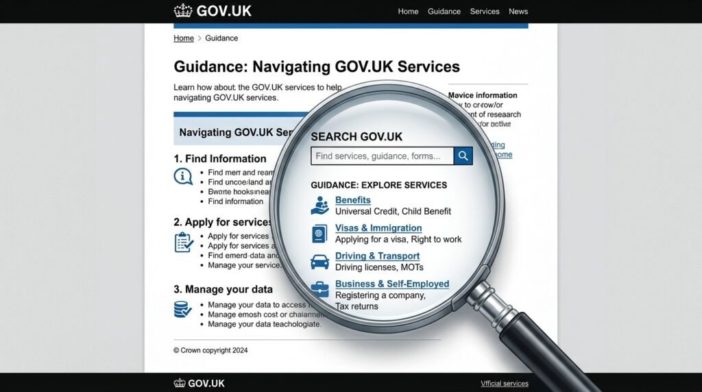 official UK government website with a magnifying glass on it