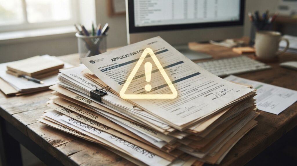 Warning Icon over Paperwork