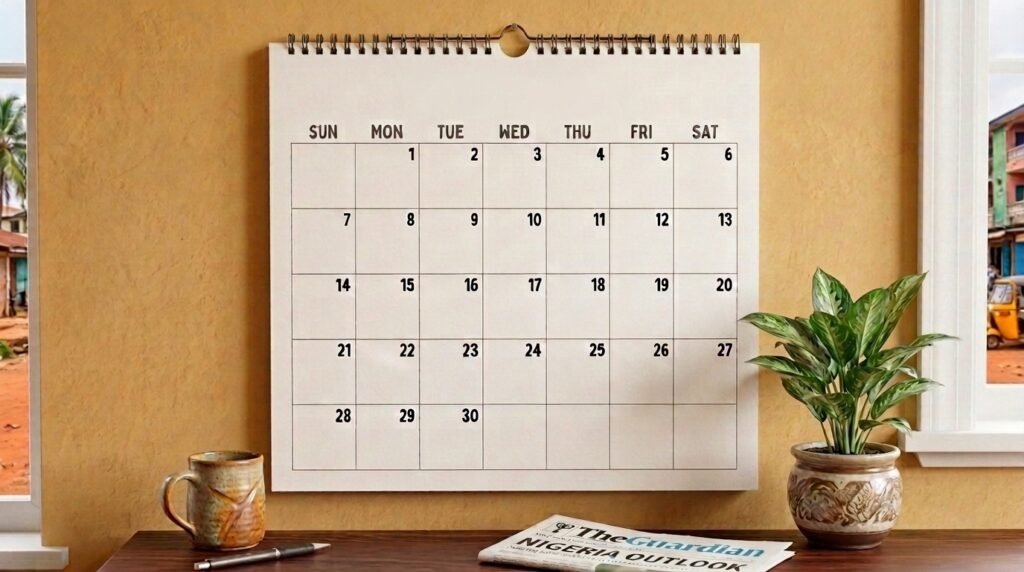 30 day calendar no month