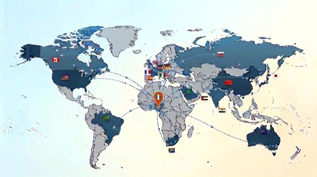 Dash lines connecting notable foreign countries to Nigeria